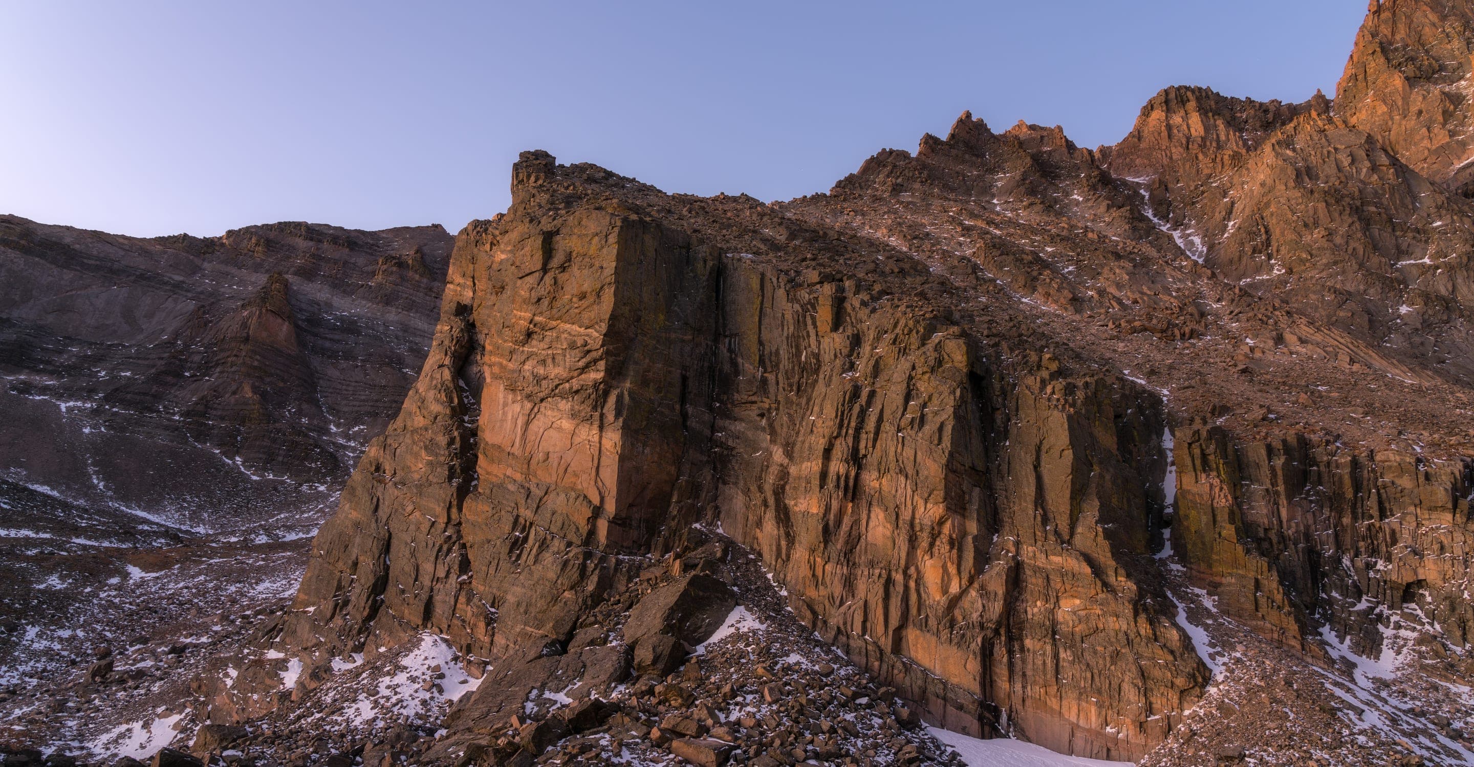 Longs Peak's east face rising over Rocky Mountain National Park's alpine basin.
