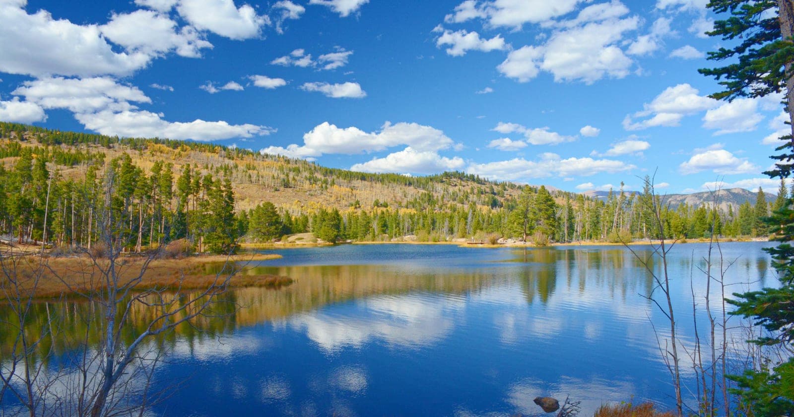 Sprague Lake's reflection of the Continental Divide in Rocky Mountain National Park.